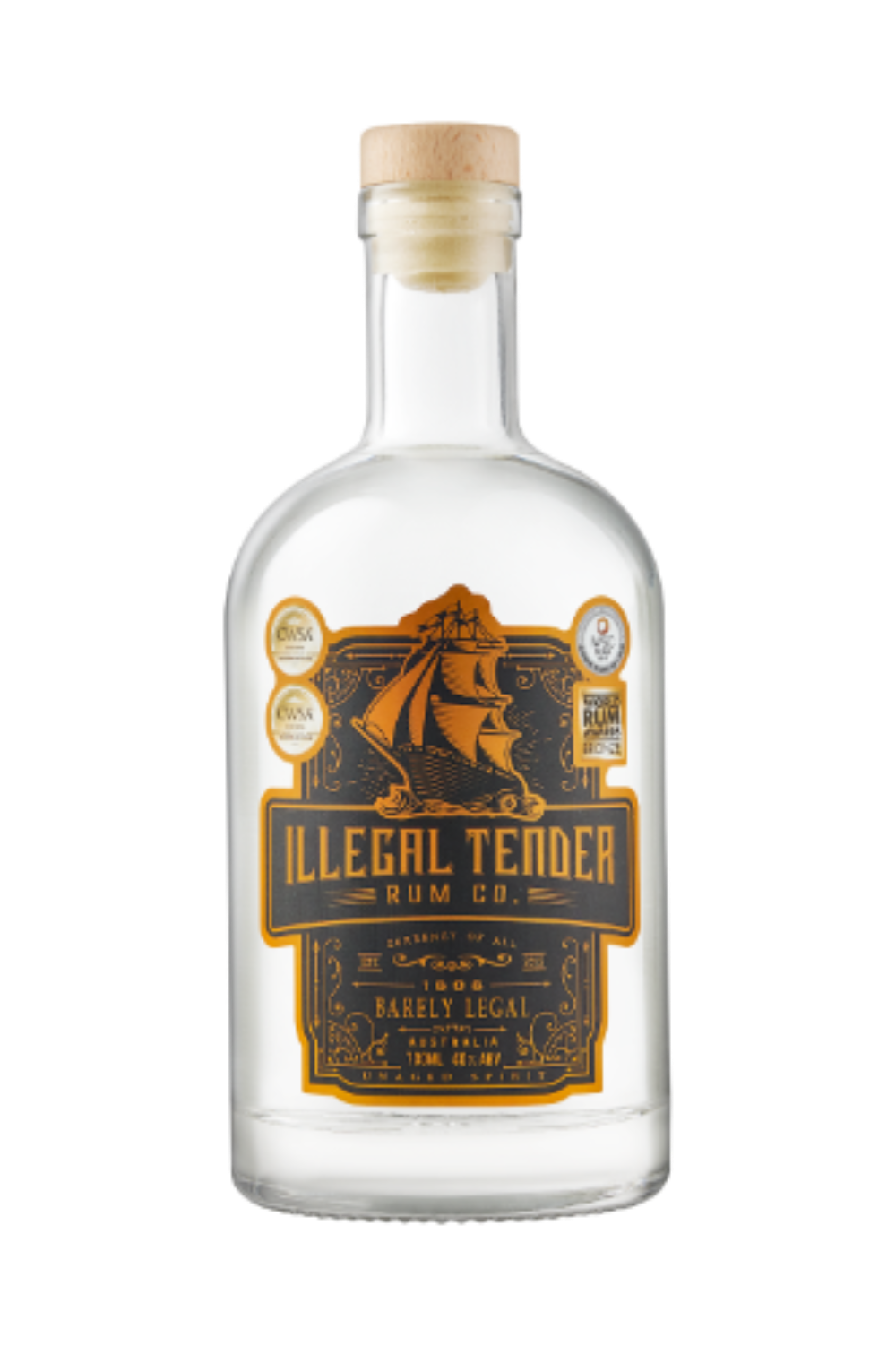 Illegal Tender Rum Co's 1808 Barely Legal bottle front view showing label.