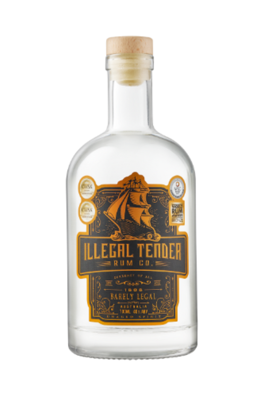 Illegal Tender Rum Co's 1808 Barely Legal bottle front view showing label.