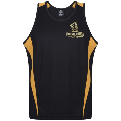 Illegal Tender Rum Co singlet front view showing logo in the top right.
